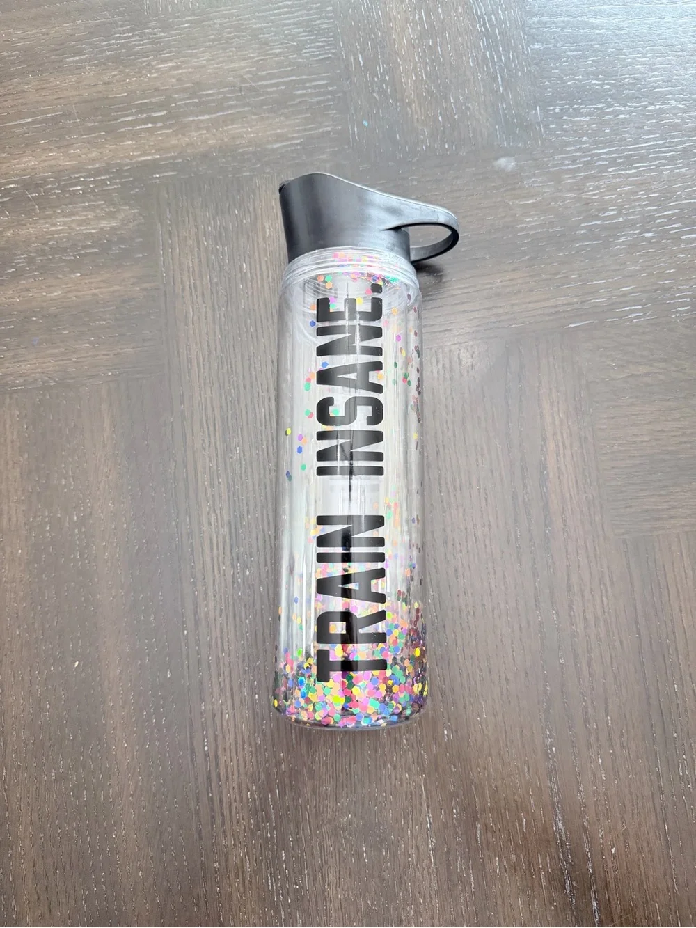 Black Top Confetti Glitter Water Bottle -